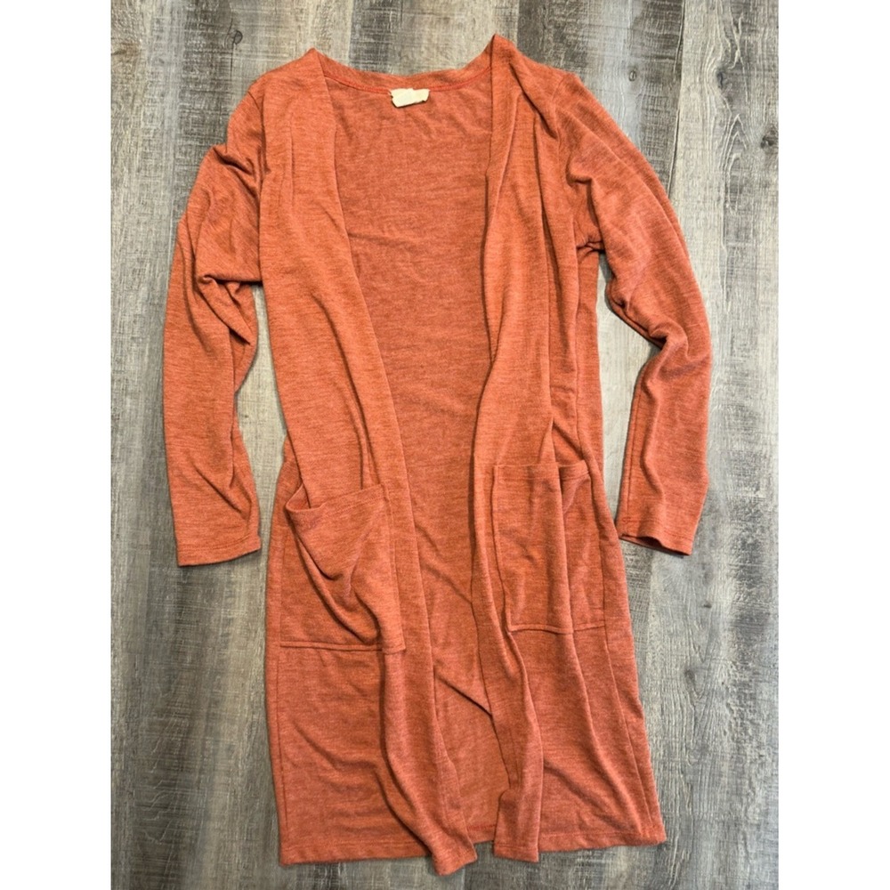 Yelete Terracotta Orange Open Front Longline Duster Cardigan with Pockets Small